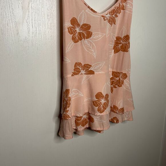 Roxy Floral Peach Spaghetti Strap V-Neck Summer Beach Playsuit XL - Picture 8 of 8